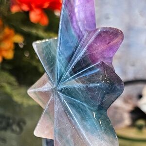 Flourite, Blue, Green, and White Crystal Star Carving.
